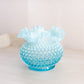 Vintage Fenton Medium Circular Blue Opalescent Glass Hobnail Vase