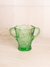 Vintage Medium Green Vase with 2 Handles and Strawberries