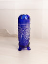 Vintage Medium Narrow Cobalt Blue Vase Hatpin Holder with Leaf and Grape