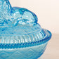 Vintage Medium Oval Blue Glass Lion Lidded Dish