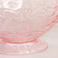 Vintage Medium Oval Pink Glass Bowl with Floral and Leaf Designs