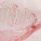 Vintage Medium Oval Pink Glass Bowl with Floral and Leaf Designs