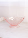 Vintage Medium Oval Pink Glass Bowl with Floral and Leaf Designs