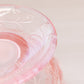 Vintage Medium Oval Pink Glass Bowl with Floral and Leaf Designs