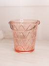 Vintage Medium Pink Glass Ice Bucket with Triangle Designs and Metal Handle