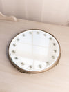 Vintage Medium Round Silver Tone Plateau Mirror Tray with Burst Designs