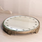 Vintage Medium Round Silver Tone Plateau Mirror Tray with Burst Designs