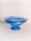 Vintage Medium Signed Blue Iridescent Stretch Glass Footed Bowl