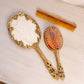Vintage Metal 24K Gold Finish Mirror Brush Comb Set with Floral Details