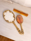 Vintage Metal 24K Gold Finish Mirror Brush Comb Set with Floral Details