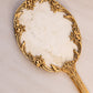 Vintage Metal 24K Gold Finish Mirror Brush Comb Set with Floral Details