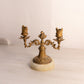 Vintage Mini Small Brass Double Candleholder with Stone Base