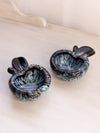 Vintage Murano Black Blue Small Apple with Aventurine Metallic Gold Accents