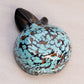 Vintage Murano Black Blue Small Apple with Aventurine Metallic Gold Accents