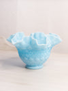 Vintage Olde Virginia Glass Fenton Blue Milk Glass Cut and Block Ruffle Base Vase