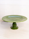 Vintage Olive Green Glass Cake Stand