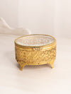 Vintage Oval Gold Tone Casket Box with Floral Designs