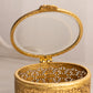 Vintage Oval Gold Tone Casket Box with Floral Designs