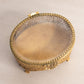 Vintage Oval Gold Tone Casket Box with Floral Designs