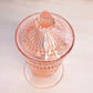 Vintage Pink Lidded Dish with Pointy Finial and Ribbed Details
