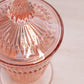 Vintage Pink Lidded Dish with Pointy Finial and Ribbed Details