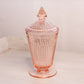 Vintage Pink Lidded Dish with Pointy Finial and Ribbed Details