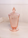 Vintage Pink Lidded Dish with Pointy Finial and Ribbed Details