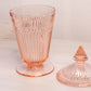Vintage Pink Lidded Dish with Pointy Finial and Ribbed Details
