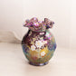 Vintage Purple Carnival Glass Ruffle Vase with Hand Painted Flowers