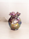 Vintage Purple Carnival Glass Ruffle Vase with Hand Painted Flowers