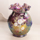Vintage Purple Carnival Glass Ruffle Vase with Hand Painted Flowers