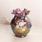 Vintage Purple Carnival Glass Ruffle Vase with Hand Painted Flowers