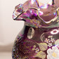 Vintage Purple Carnival Glass Ruffle Vase with Hand Painted Flowers
