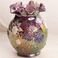 Vintage Purple Carnival Glass Ruffle Vase with Hand Painted Flowers