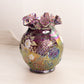 Vintage Purple Carnival Glass Ruffle Vase with Hand Painted Flowers