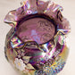 Vintage Purple Carnival Glass Ruffle Vase with Hand Painted Flowers