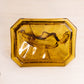 Vintage Rectangular Vallerysthal Amber Glass Lidded Dog Dish with Floral Designs
