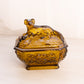 Vintage Rectangular Vallerysthal Amber Glass Lidded Dog Dish with Floral Designs