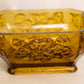 Vintage Rectangular Vallerysthal Amber Glass Lidded Dog Dish with Floral Designs