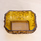 Vintage Rectangular Vallerysthal Amber Glass Lidded Dog Dish with Floral Designs