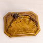 Vintage Rectangular Vallerysthal Amber Glass Lidded Dog Dish with Floral Designs
