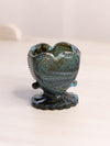 Vintage Small Dark Blue Grey Slag Glass Heart Toothpick Holder