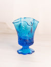 Vintage Small Fenton Glass Blue Cabbage Rose Vase with Ruffle Edge