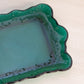 Small Rectangular Dark Green Glass Tray with Fancy Designs