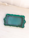 Small Rectangular Dark Green Glass Tray with Fancy Designs