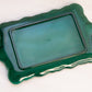 Small Rectangular Dark Green Glass Tray with Fancy Designs