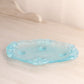 Vintage Small Satin Glass Rectangular Light Blue Dish with Floral Designs