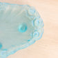 Vintage Small Satin Glass Rectangular Light Blue Dish with Floral Designs