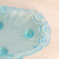 Vintage Small Satin Glass Rectangular Light Blue Dish with Floral Designs