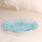 Vintage Small Satin Glass Rectangular Light Blue Dish with Floral Designs